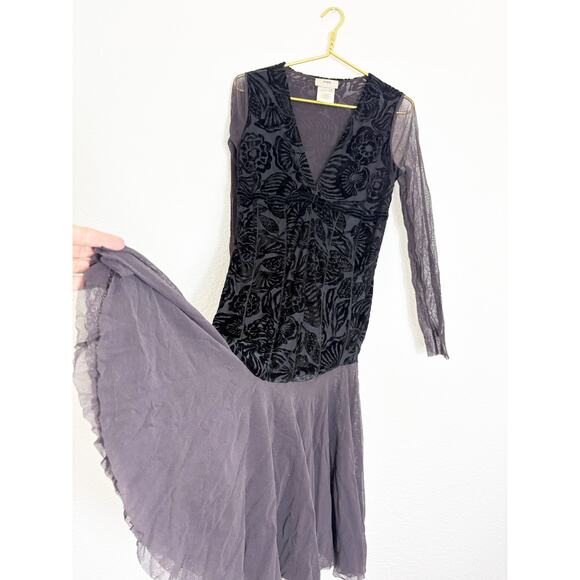 Fuzzi Black Brown Burnout Mesh Midi Dress Jean Paul Gaultier Y2K Whimsigoth - Picture 8 of 10